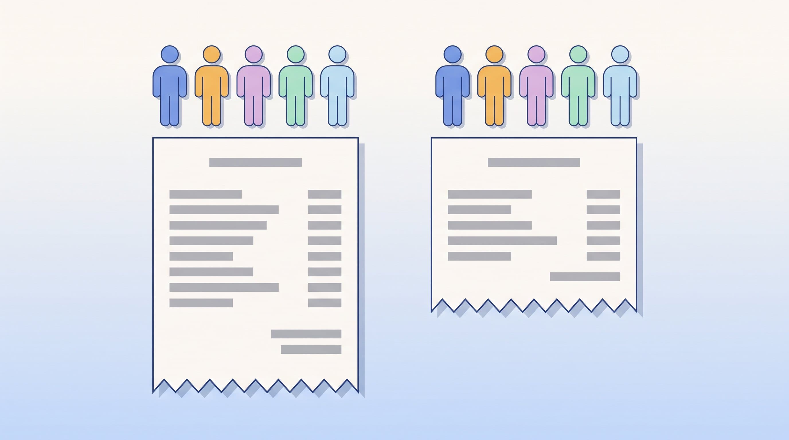 Dos facturas mensuales de CRM para un mismo equipo de cinco personas: la de la izquierda es mucho más larga que la de la derecha